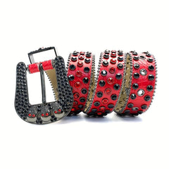 Y2K Red Skull Rhinestone Belt for Men