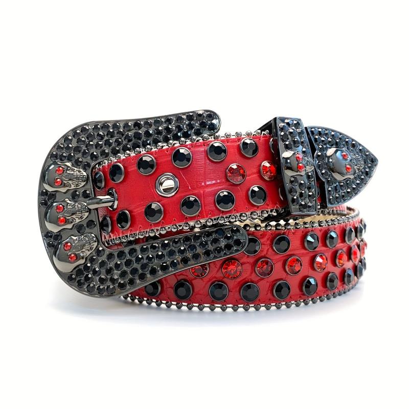 Y2K Red Skull Rhinestone Belt for Men