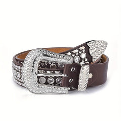 Men's Rhinestone Western Jeans PU Leather Waistband Hip Hop Punk Rock Y2K