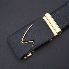 Men's Leather Belt Automatic Buckle Business Waist Strap