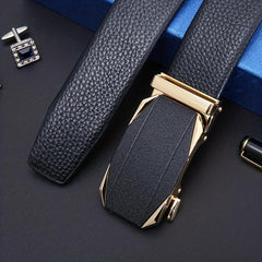 Men's Leather Belt Automatic Buckle Business Waist Strap