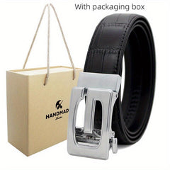 Men's Leather Ratchet Belt for Casual Jeans, Micro Adjustable Fit