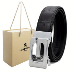 Men's Leather Ratchet Belt for Casual Jeans, Micro Adjustable Fit