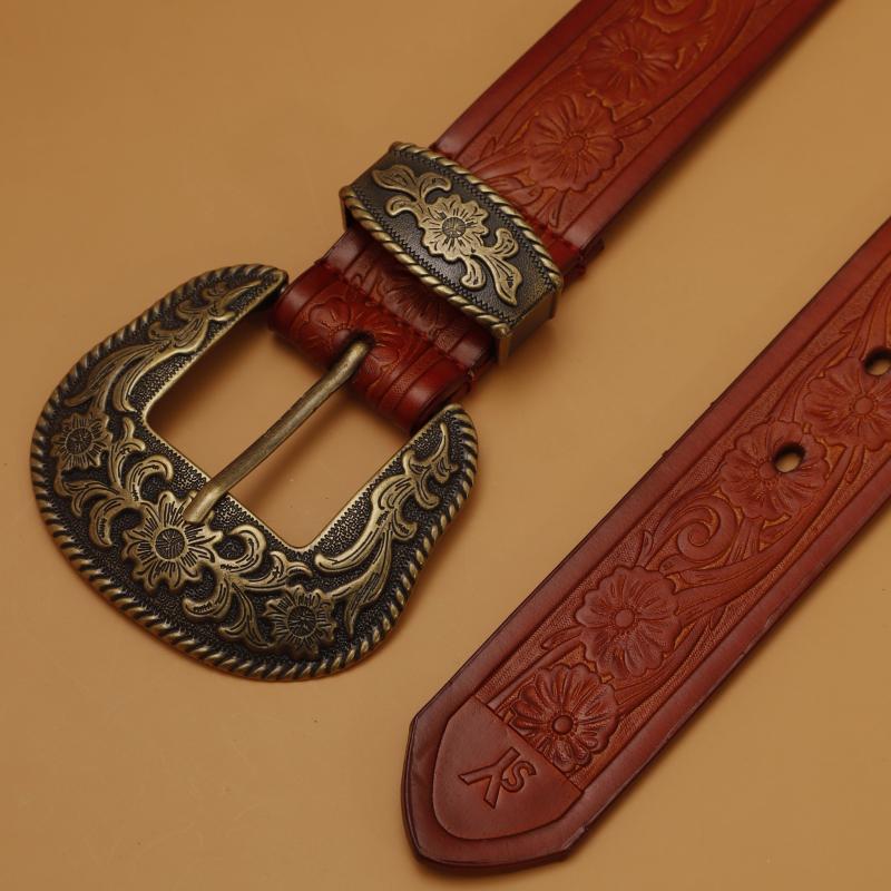 Retro Pattern Buckle Belt for Men Denim Pants Jeans