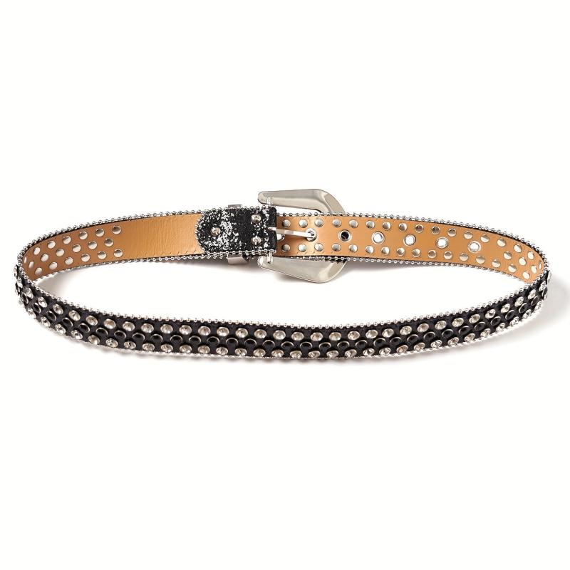 Sparkle Studded Rhinestone PU Leather Cowboy Belt
