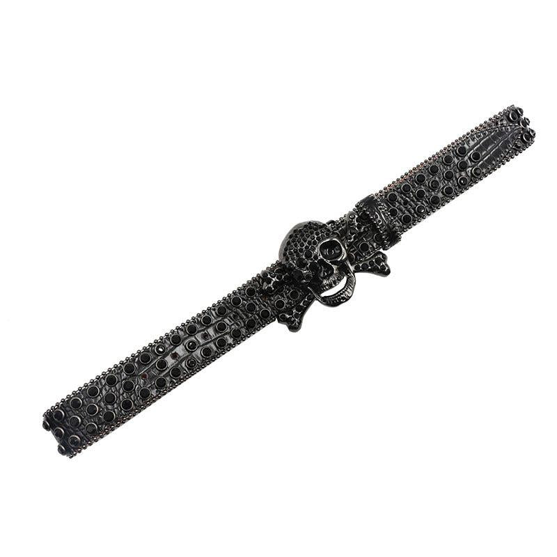Men's Rhinestone Skull Buckle Western Belt
