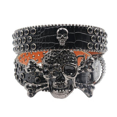 Men's Rhinestone Skull Buckle Western Belt