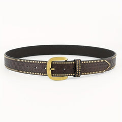 Men's PU Leather Flower Pattern Business Belt Square Buckle Waist Strap