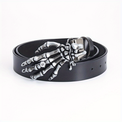 Men's Leather Buckle Belt Skull Hand Pattern Decorative Belt