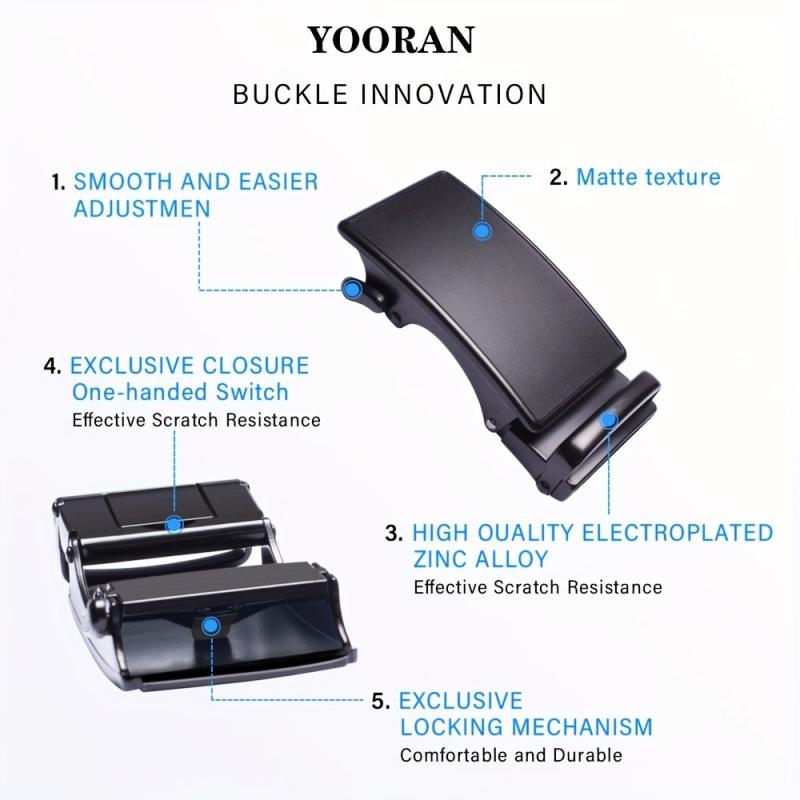 YOORAN Men's Ratchet Leather Dress Belt, Cut-to-Fit, 1.7 x 62.2