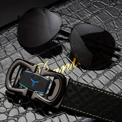 Father's Gift Men's Belt Sunglasses Set Cowhide Belt Automatic Buckle