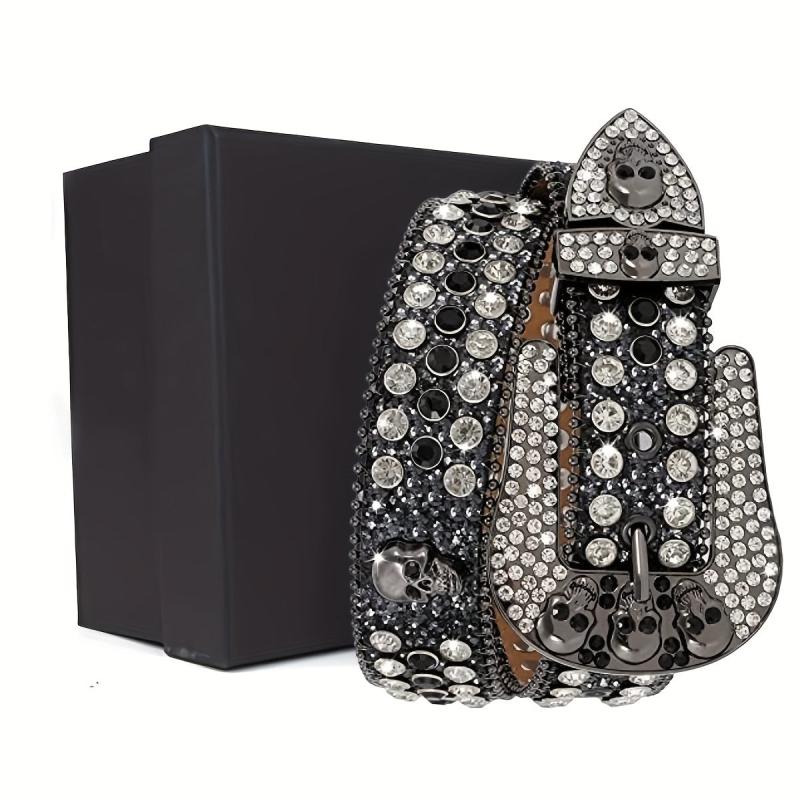 Skull Buckle Belt PU Leather Western Belt For Men