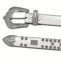 Crown Rhinestone PU Leather Belt Western Cowboy