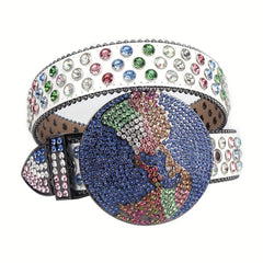 Planet Buckle Rhinestone Belt Bling Bling Flashing Round Buckle Stone Belt