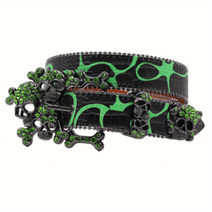 Green Large Skull Rhinestone Belt Hip hop Punk Stylish Men