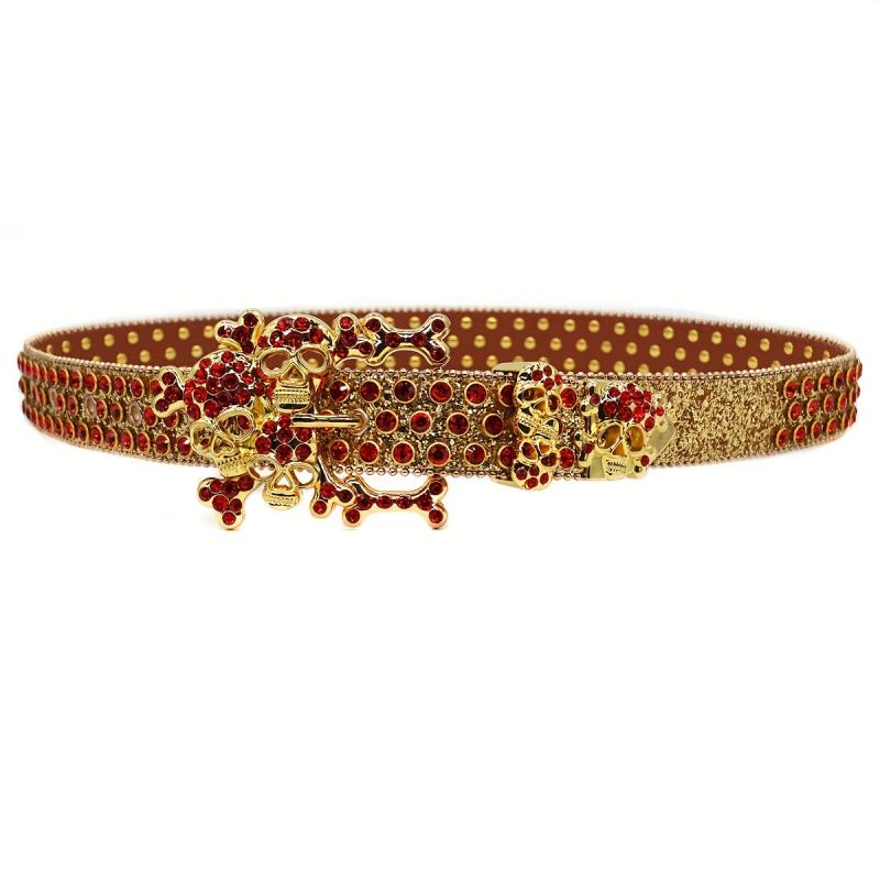Golden Skull Rhinestone PU Material Belt Buckle