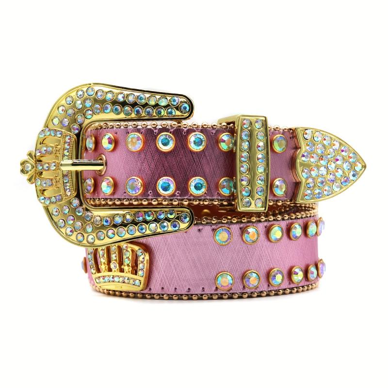 Punk Leather Belt with Crown Rhinestones & Alloy Buckle
