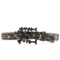 Men's Big Skull Rhinestone Inlaid PU Leather Belt Hip hop Style Buckle