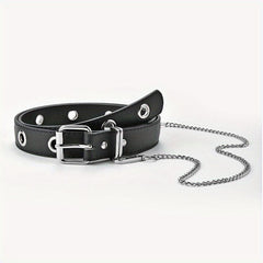 Men's Automatic Buckle Belt With Chain PU Leather Belt Punk Waist Strap