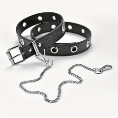 Men's Automatic Buckle Belt With Chain PU Leather Belt Punk Waist Strap