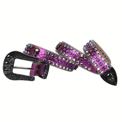 Rhinestone Skull Belt Purple Stone Studded Strap For Dress Jeans