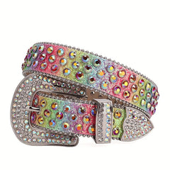 Rainbow Rhinestone Western Cowboy Cowgirl Belt Strap for Jeans Dress