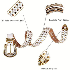 Men's Rhinestone Cowboy Bling Belt Strap Y2K Crystal PU Leather Jeans