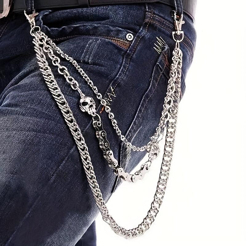Metal Skull Layered Hip Hop Pants Chains