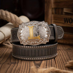 Men's Letter Alloy Pin Buckle PU Striped Belt Accessory
