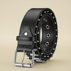 Men's Leather Punk Wide Belt Hollow Rivet Personality Rock