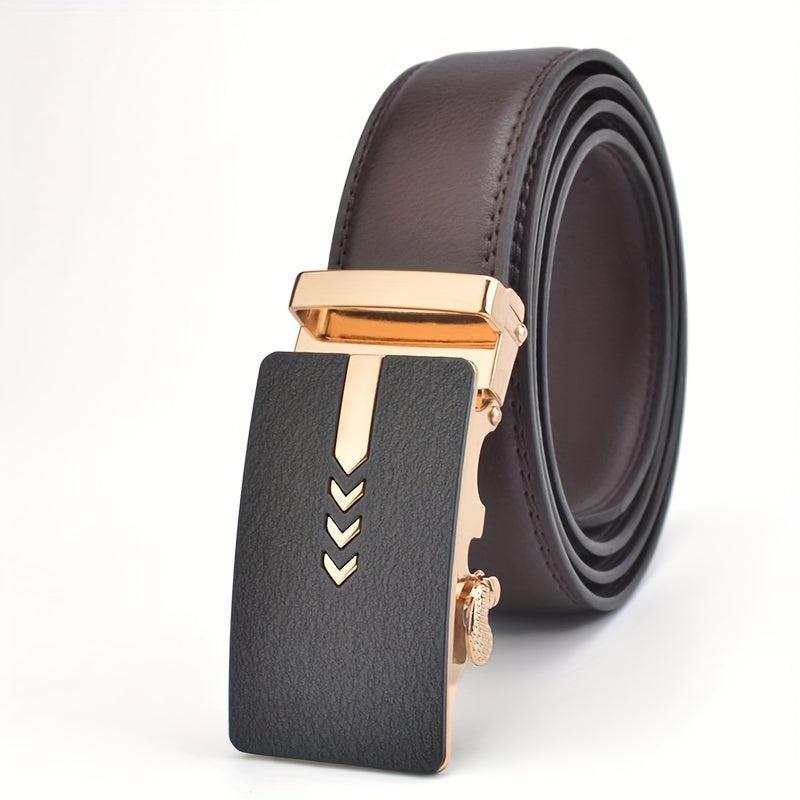 Men's Calfskin Leather Belt Automatic Buckle Business Suit Waist Strap