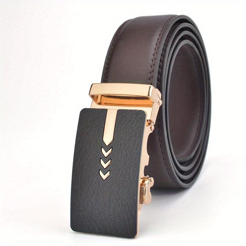 Men's Calfskin Leather Belt Automatic Buckle Business Suit Waist Strap