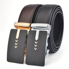 Men's Calfskin Leather Belt Automatic Buckle Business Suit Waist Strap