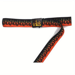 Flame Belt Fire Pattern Canvas Leather Colorful Hip Hop Hell