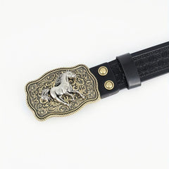Western Cowboy Belt For Men Retro Running Horse Pattern Buckle Belts