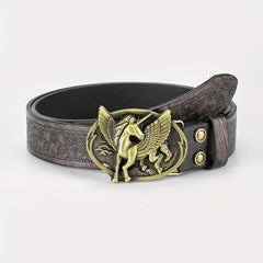 Men's Winged Horse Belt PU Floral Casual Jeans Western Cowboy Waist Strap