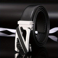 Men's PU Leather Belt Automatic Buckle Lychee Pattern Business Casual Wear