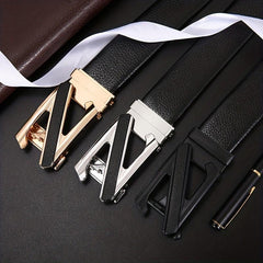 Men's PU Leather Belt Automatic Buckle Lychee Pattern Business Casual Wear