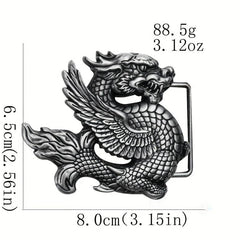 Retro Chinese Fly Dragon Belt Buckle Pterosaur Eagle Wing Pewter Finish