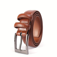 Minimalist Light Brown Leather Men's Belt Single Pin Buckle
