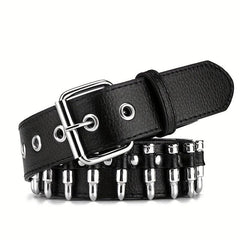 Adjustable Unisex Waist Belt Punk Bullets Rivet Studded Leather Belt