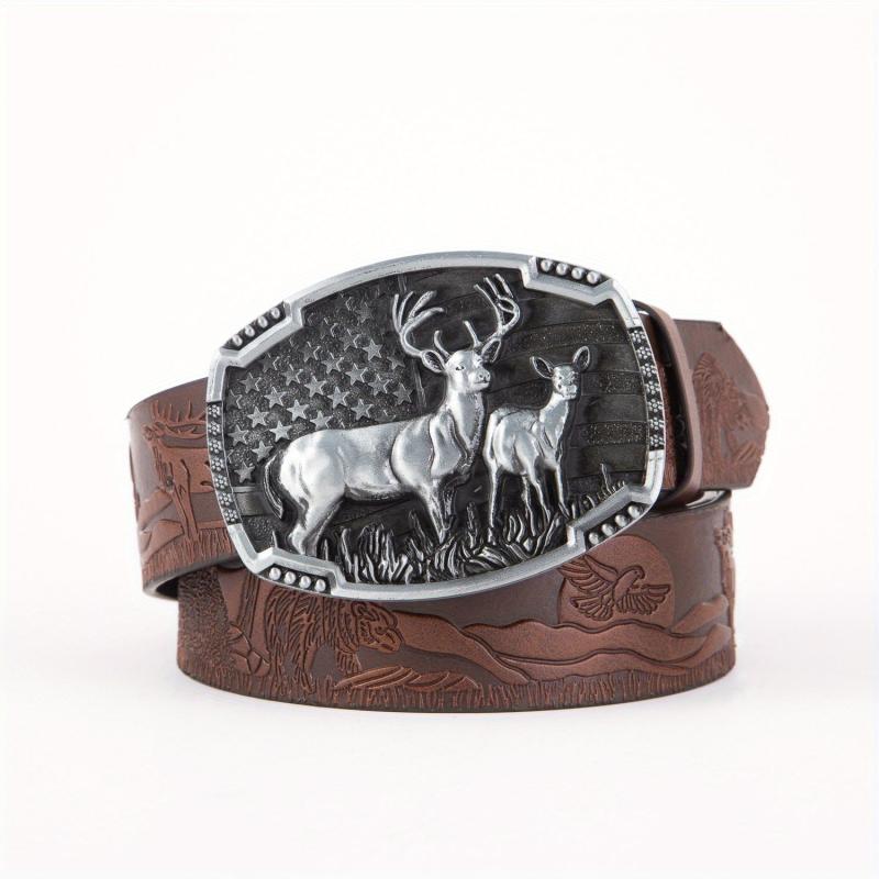 Arrival Elk Eagle Animal Men's Leather Belt Hip Hop Western Cowboy Belt