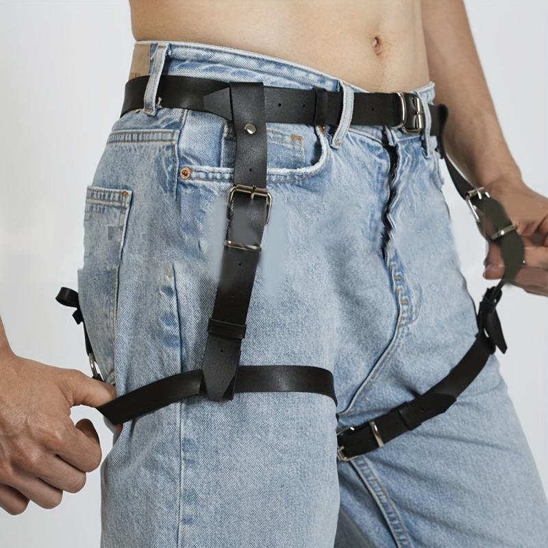 Men's PU Leather Suspenders Belt Pants Harness for Nightclub Party