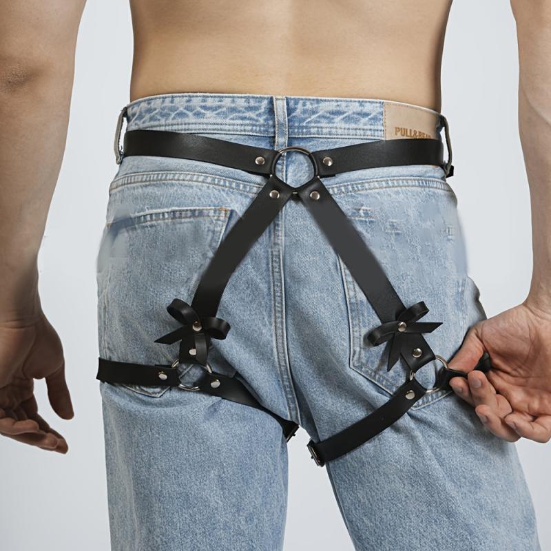 Men's PU Leather Suspenders Belt Pants Harness for Nightclub Party
