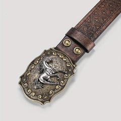 Men's Horse Belt PU Leather Floral Belt Casual Jeans Western Cowboy Waist Strap