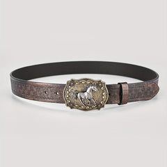 Men's Horse Belt PU Leather Floral Belt Casual Jeans Western Cowboy Waist Strap