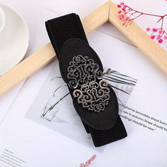 Rose Flower Double Buckle Belts Elastic Band