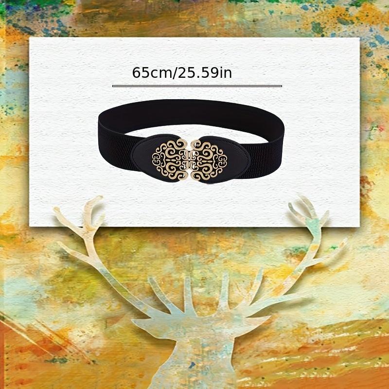 Rose Flower Double Buckle Belts Elastic Band