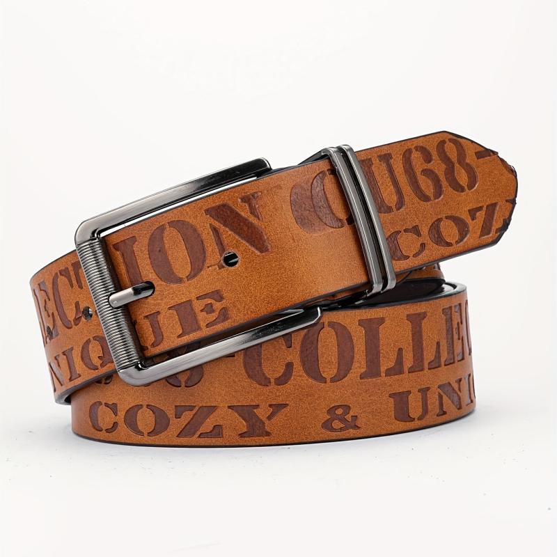 Alloy Buckle PU Striped Belt Men