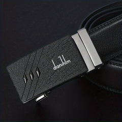 Men's Leather Auto Buckle Belt - Casual Style Black